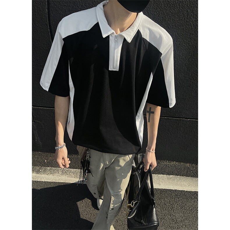 得物抖音高品二开240克纯棉美式高街痞帅POLO翻领潮牌短袖T恤,男装T恤,电商A486-1