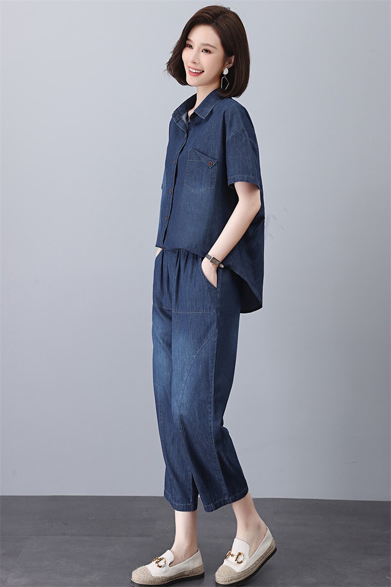 时尚休闲牛仔套装女夏季宽松显瘦两件套,女装套装/套裙,悦见她