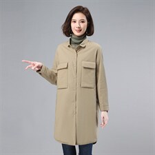 2021年冬季纯色立领中长款时尚上衣，女装棉衣/棉服，叶笙衣