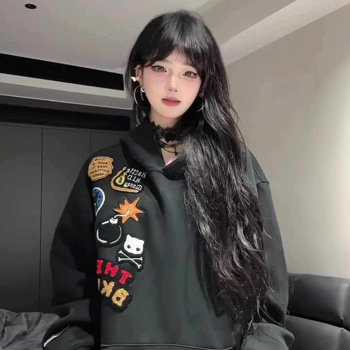 5211-P56新款宽松毛巾绣潮牌卫衣外套 薄款/加绒图片