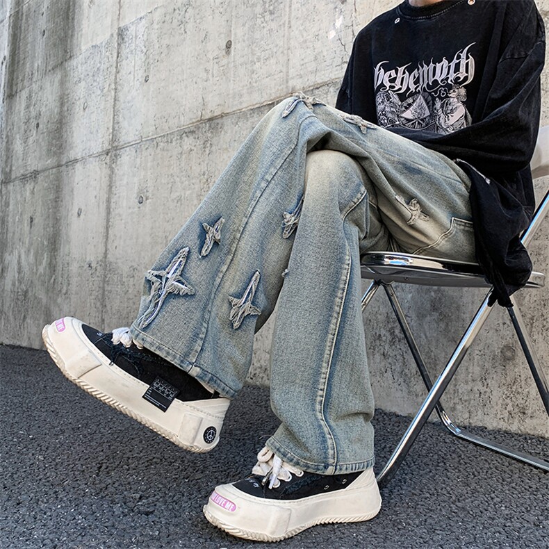 美式牛仔裤男款春季水洗长裤潮牌高街宽松直筒A061-W9977-P65控88,男装牛仔裤,电商A061-1
