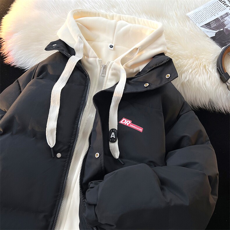现货2025冬字母硅胶假两件棉衣连帽面包服外套情侣A025-Y03-P98,男装棉衣,电商A025