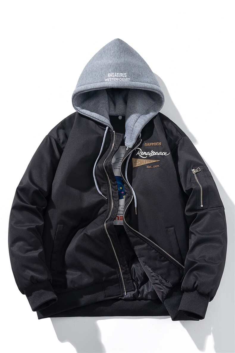 现货三色带帽可拆卸秋冬飞行服棉服情侣装夹克,男装棉衣,电商A105