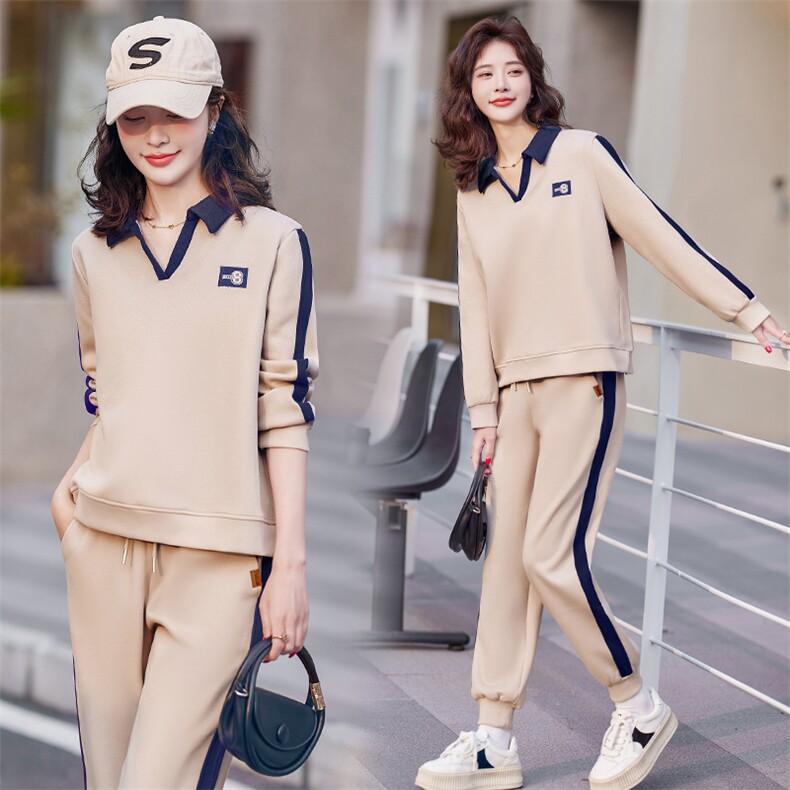 2024年春季时尚休闲翻领休闲针织绣花套装，女装套装/套裙，依恋蒂丝