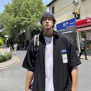 1港风情侣贴布衬衫大码M-5XL网红潮短袖衬衫男DCS7813P45控68，男装T恤，星座226-2