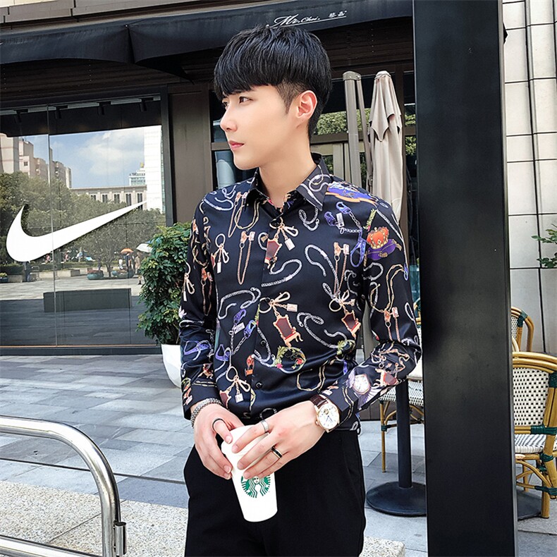 2021秋冬潮流个性花衬衫男长袖韩版休闲印花衬衣A470-CS110-P55,男装衬衫,电商A207