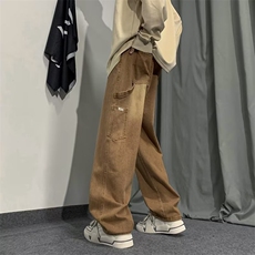 美式高街牛仔裤男秋季ins潮牌春秋直筒宽松阔腿长裤子K2598-P46，男装牛仔裤，星座412
