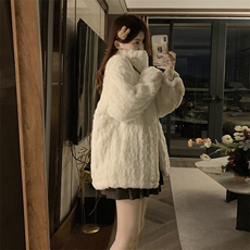C899-P130羊羔毛外套冬中长款仿兔毛皮草大衣宽松加厚立领毛毛绒，女装短外套，星座911-2(原星座613-2）