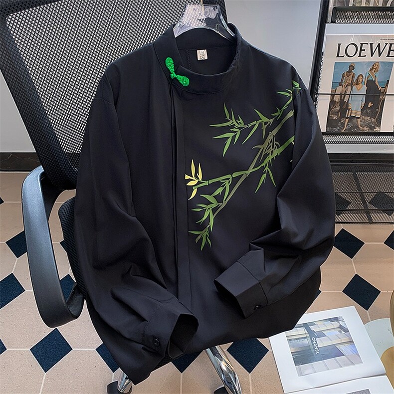 新中式风盘扣印花长袖衬衫男唐装衬衣外套春1001-1-CS58-P38,男装衬衫,星座1001-1