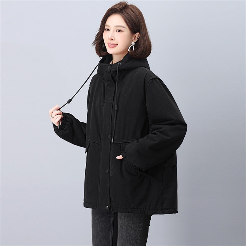 加绒厚度派克服女2025冬季新款宽松休闲连帽保暖棉服,女装派克服,天丽
