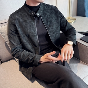 现货新潮商务立领皮衣男外套英伦修身短款帅气皮夹克JK32P135图片