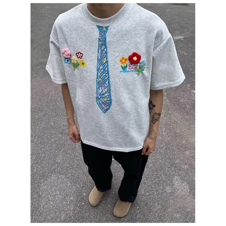 春秋季美式衬衫领假两件卫衣男潮流情侣装宽松字母刺绣上衣,男装衬衫,四季星座505