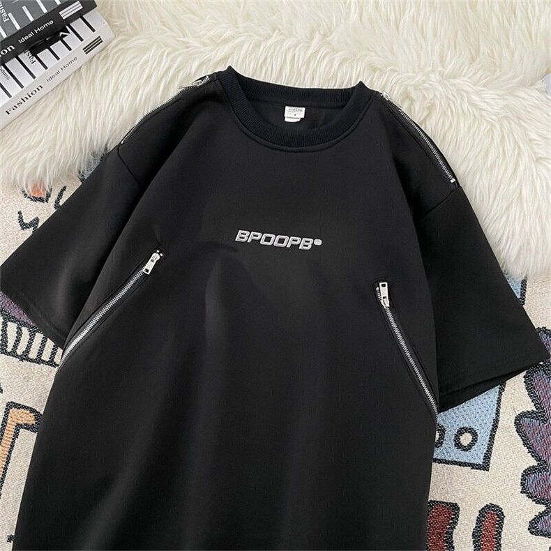 拉链垫肩t恤男夏季潮流设计感衣服高级感美式短袖潮LT0100-p45,男装T恤,星座1008