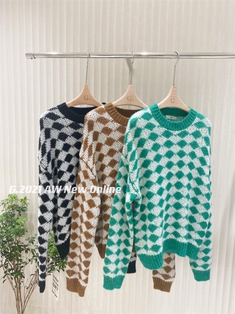 新款菱格针织毛衣均码，女装针织衫/毛衣，G