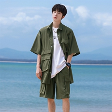 短袖衬衫男新款夏季薄款透气搭配一套短裤宽松翻领衬衣TZ077-P88，男装衬衫，星座308B-2
