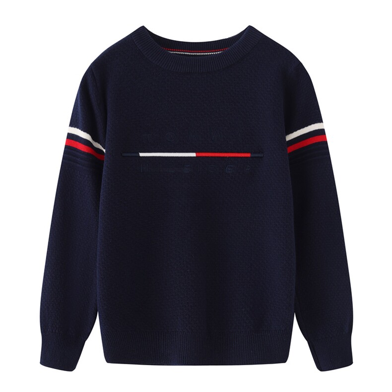 时尚儿童针织衫安迪绒秋冬保暖休闲百搭经典条纹设计高品质面料，童装儿童针织衫，伊美侕