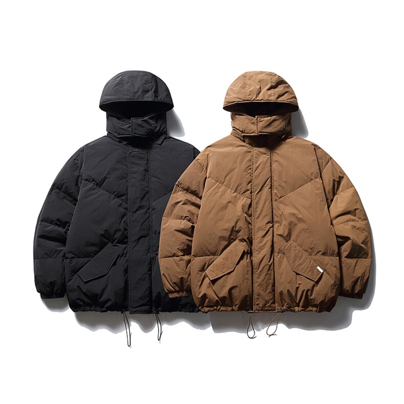 南夏乔装2025冬季新款纯色绗棉连帽羽绒服日系复古口袋装饰羽绒袄,男装羽绒服,电商S006（B521）