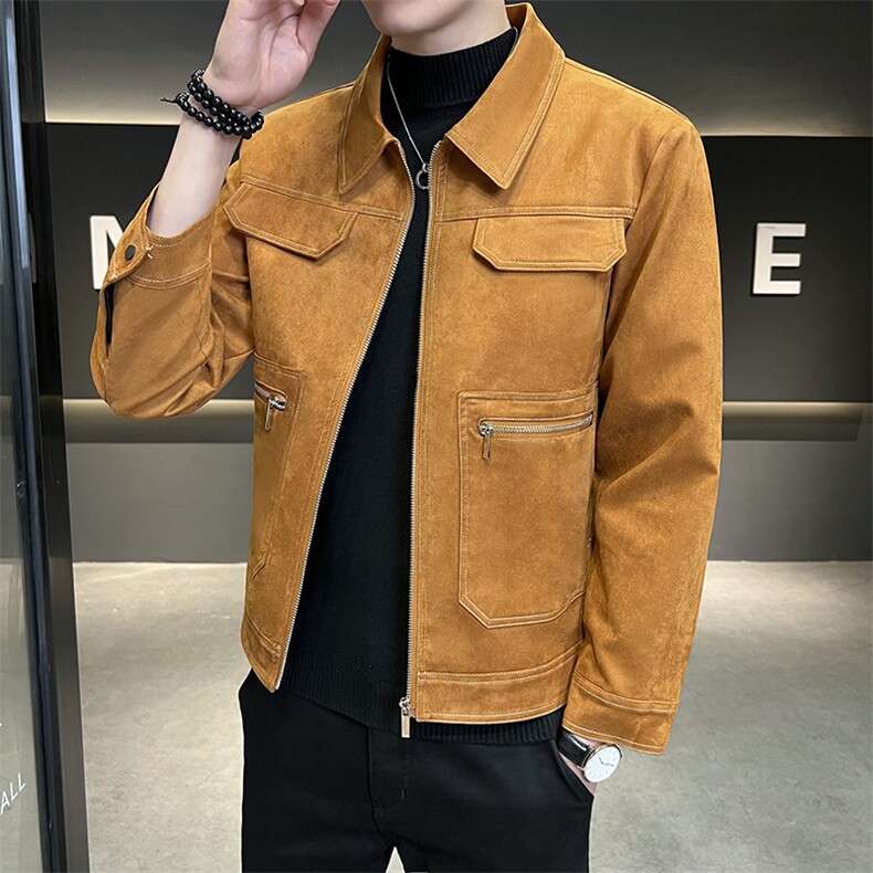 2023秋季新品男装鹿皮绒夹克潮男修身休闲夹克JK06，男装夹克，电商B248