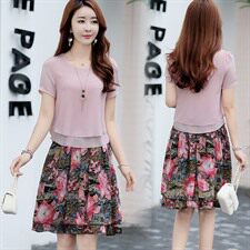 雪纺碎花中长款连衣裙两件套女2022春夏新款时尚宽松气质裙子套装，女装套装/套裙，琦鑫阁（原依鑫阁）