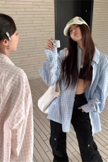 [网图]春季慵懒风格子衬衫外套韩系泡泡纱上衣C61317-TP3568，男装衬衫，电商A102