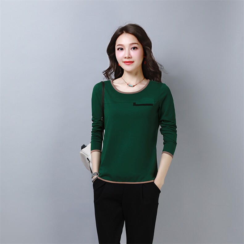 长袖T恤女春装2024新款百搭修身纯色圆领潮流,女装T恤,姿萝菲