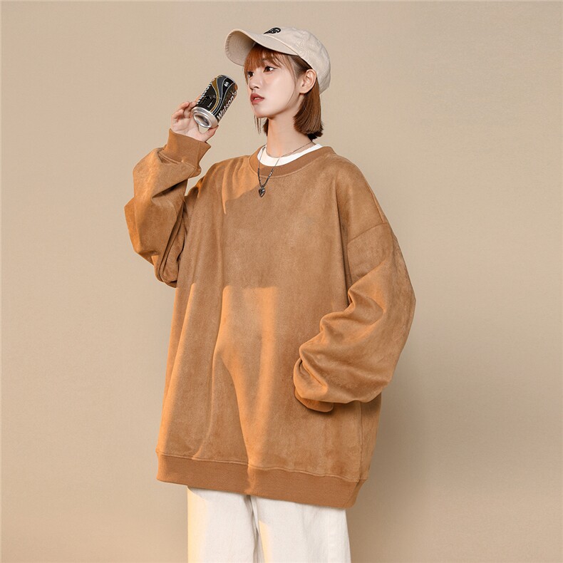 2025春季新款 简约纯色麂皮中性风圆领套头衫卫衣WY132/P50控68图片