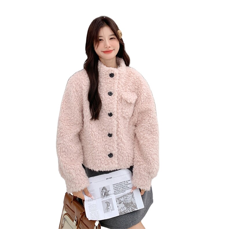 【现货】粉色短款立领皮毛一体小清新加厚棉服2C081-7709P215K298,女装棉衣/棉服,2C081