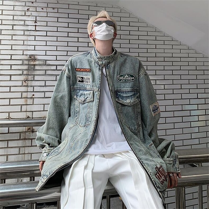 美式高街秋季牛仔外套男潮牌炸街休闲百搭牛仔夹克男JK8021/P70，男装工装外套，电商D202-1