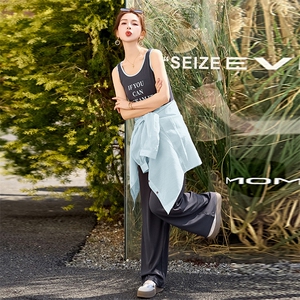 时尚休闲松弛感套装女2025春夏新款宽松百搭衬衫背心阔腿裤三件套图片