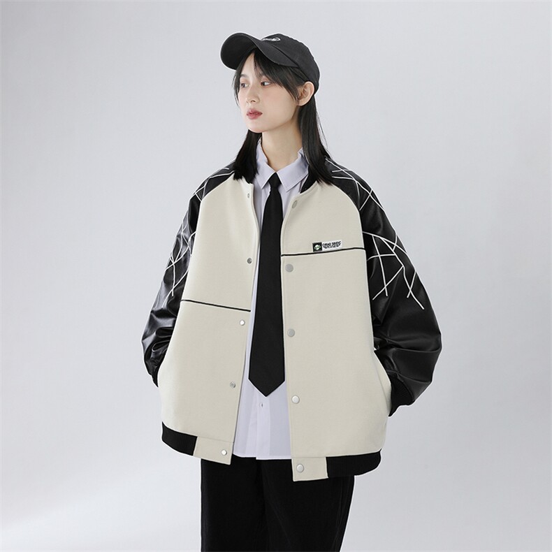 精品秋冬装飞行棒球服男女夹克毛呢拼皮刺绣轻熟JK1701-P115中性B,男装夹克,星座401