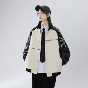 精品秋冬装飞行棒球服男女夹克毛呢拼皮刺绣轻熟JK1701-P115中性B图片
