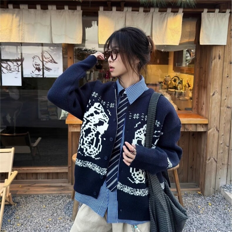 费尔岛慵懒风提花开衫毛衣男女款宽松外穿针织衫外套网B120-P56,男装针织衫/毛衣,星座910-1
