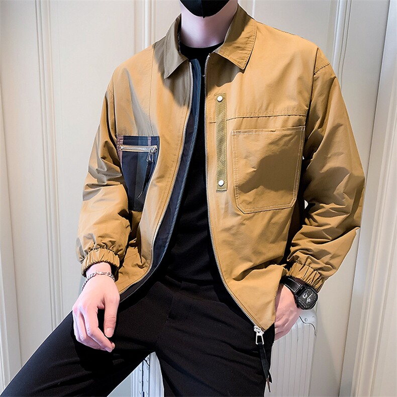 2025新款春季工装外套男拼接潮牌翻领男士夹克A313-1-6613-P110,男装夹克,电商A313-1