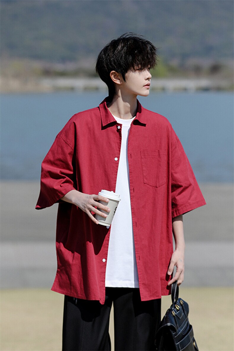 8XL-M亚麻短袖衬衫男夏薄款宽松休闲百搭大码半袖衬衣DC28002P50,男装衬衫,电商B312