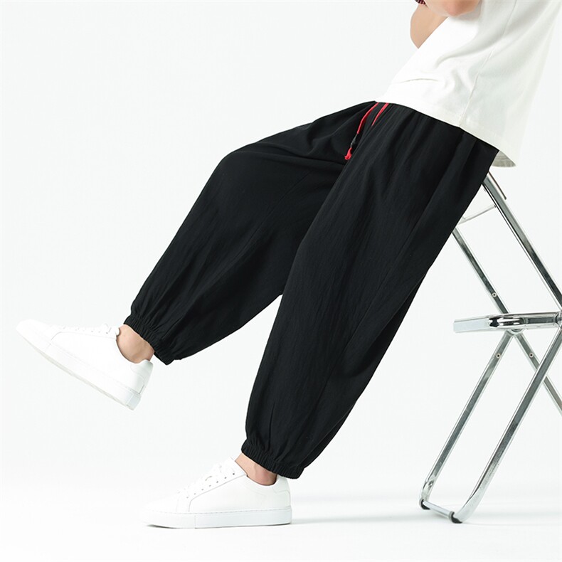 2025夏季新风日系大码男棉麻宽松亚麻休闲裤九分裤K29，男装休闲裤，星座225-1