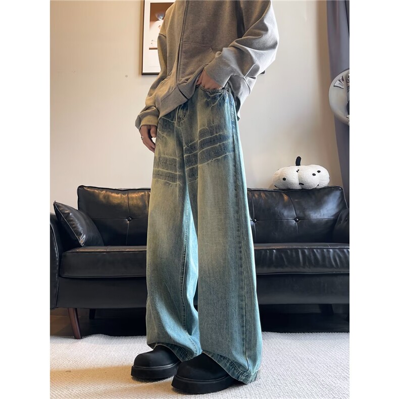 渐变弯刀牛仔裤男秋季美式vibe显瘦裤子高个子加长2024新款1107,男装牛仔裤,星座506