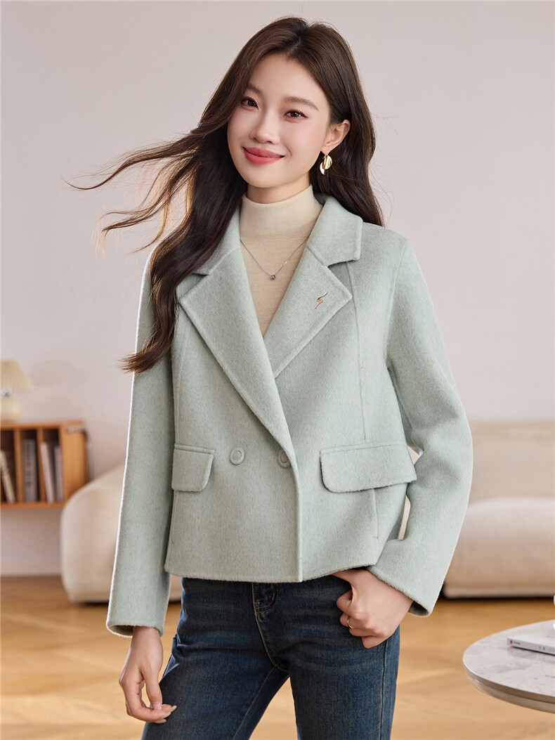 2025冬季宽松显瘦羊绒通勤韩版淑女西装外套羊毛外套女带胸针,女装毛呢外套,众宇琦