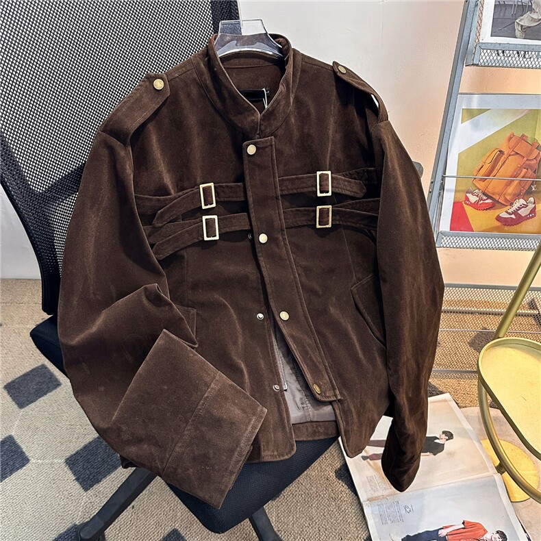 美式复古cleanfit拼接设计仿麂皮夹克男女机车短宽外套W6871-P75,男装夹克,星座412-3