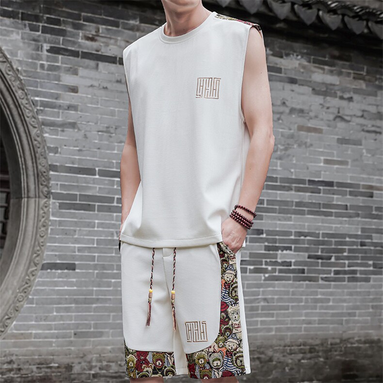 背心套装男拼接小熊休闲运动短裤夏季短裤两件套A266-TZ2208-P46,男装牛仔裤,电商A266