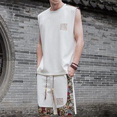 背心套装男拼接小熊休闲运动短裤夏季短裤两件套A266-TZ2208-P46，男装牛仔裤，电商A266