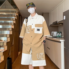 2025新款短袖衬衫套装潮流帅气夏季衬衣短裤套装A436-T12-P65，男装衬衫，电商A436