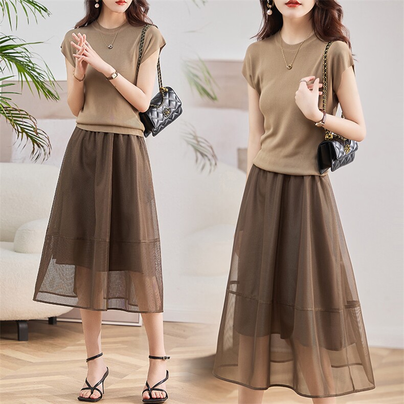 轻奢时尚两件套连衣裙女夏高级感洋气减龄显瘦套装裙子，女装套装/套裙，魅丽静蓝