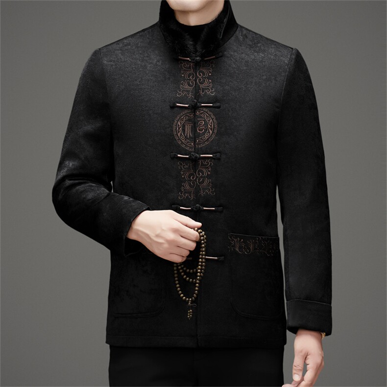 唐装羽绒服复古盘扣银狐貂内胆可脱卸中年外套爸爸装MJ595-P225,男装羽绒服,星座1105-3