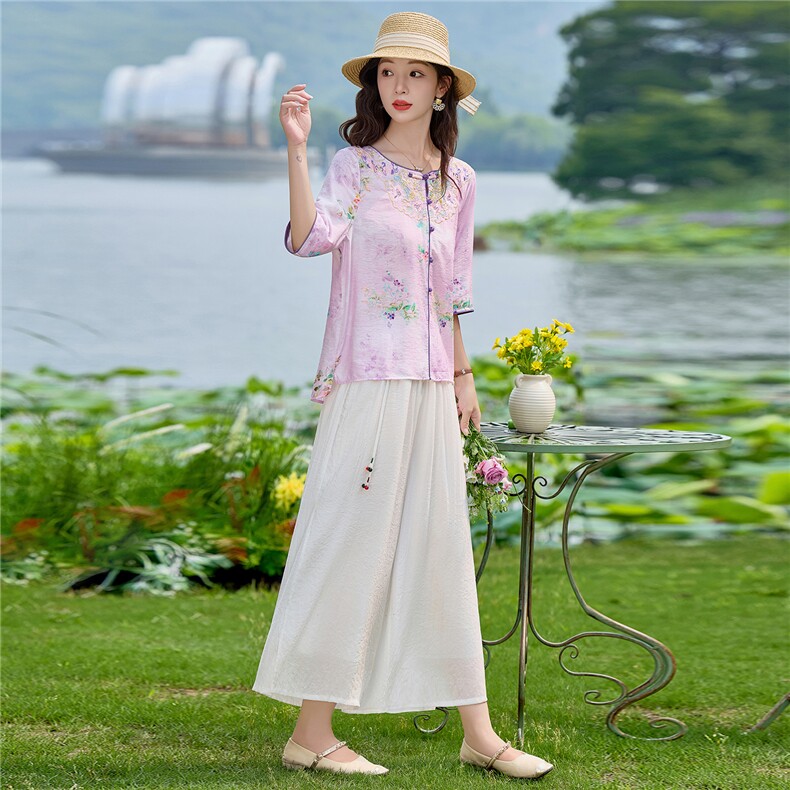 2026年夏季新款新中式民族风重工刺绣小衫阔腿裤套装女,女装套装/套裙,依路服饰