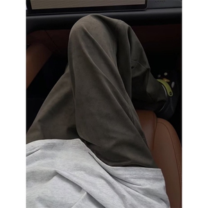 美式斜切休闲裤男高街美拉德咖啡色宽松阔腿牛仔裤 513ACK2446P46图片