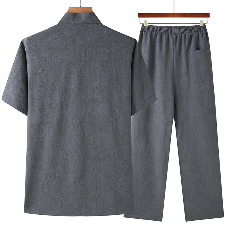 风高端男士唐装套装夏季绸缎冰丝短袖套装CM2058-P125,男装民族服装,星座1105-3