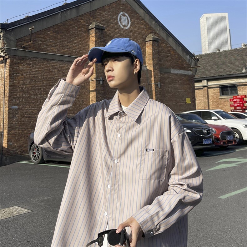 衬衫男条纹韩版潮流高街帅2023春秋新款ins宽松百搭外套CY007-P31,男装衬衫,星座412-2