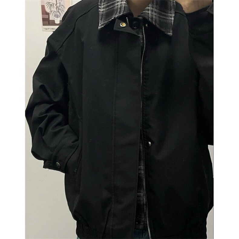 美式复古美拉德翻领假两件夹克男女高街短款春秋休闲外套WT6630图片