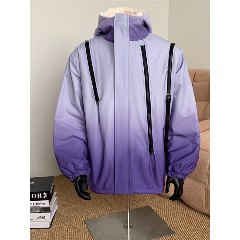 渐变三防户外冲锋衣内里600克仿兔毛潮牌棉衣XZ301AY08P128，男装夹克，星座301A