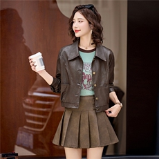 2025年秋季新款现货修身显瘦衬衫领皮衣外套，女装皮衣，臻衣坊